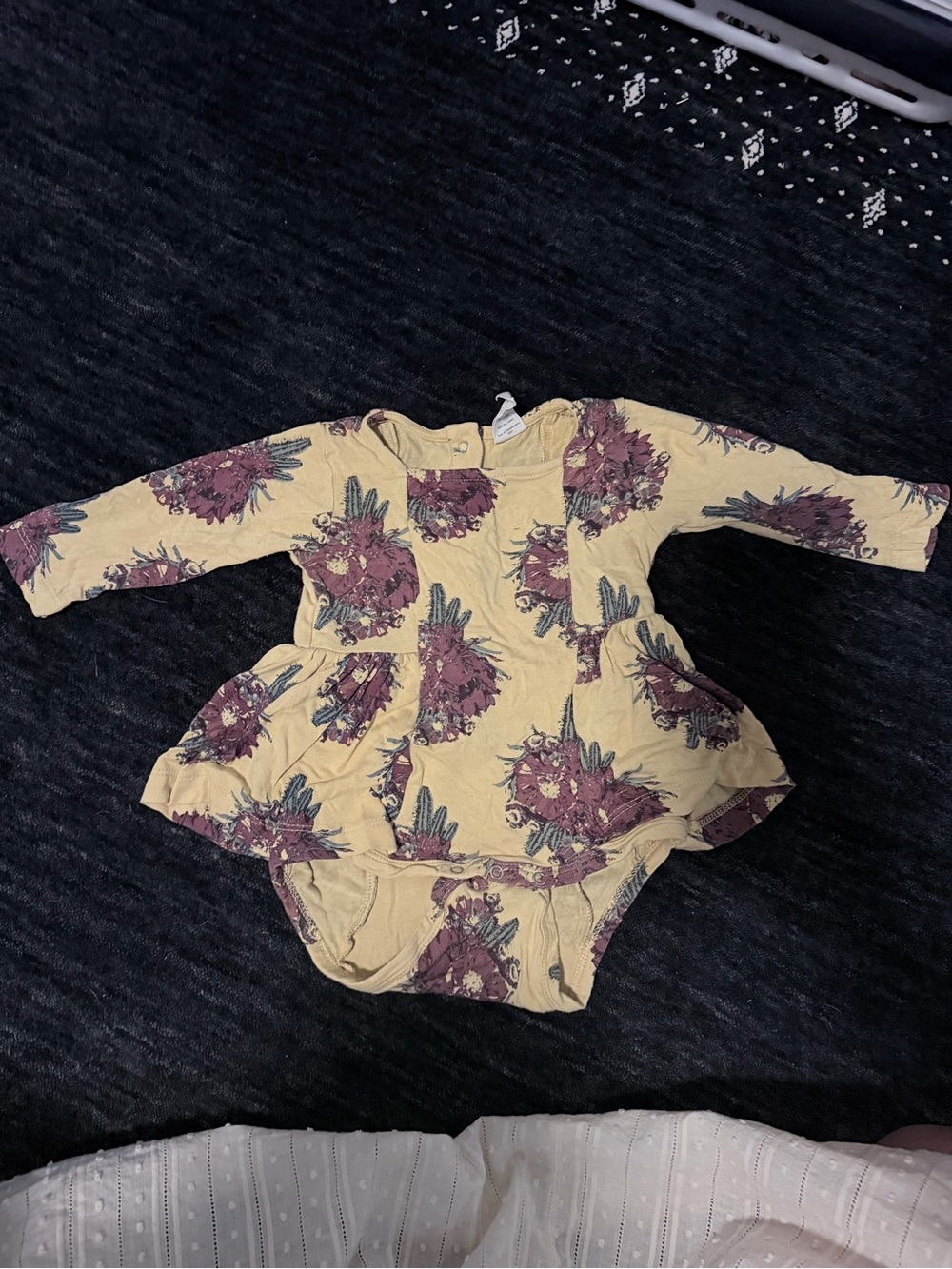 kate quinn Mustard Yellow Floral One-Piece Bodysuit with Purple Flowers